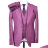 Herrenanzüge Blazer Italienisch Lila Blazer Set Stücke Kleid für Männer Männer Bräutigam Slim Fit Business Elegante formelle gesellschaftliche Kleidung Drop De Dhx0k{Kategorie}