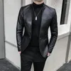 Ternos masculinos roupas de marca moda alta qualidade casual jaqueta de couro masculino fino ajuste terno de negócios casacos/homem blazers S-3XL