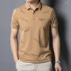 Polos pour hommes Pull d'été Bouton de revers Couleur unie Lettre imprimée T-shirt à manches courtes T-shirt Polo Mode Casual Tops formels