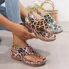 Sandals Women's Summer Wedge Heel Metal Buckle Beach Outer Wear Thick Sole Leopard Print Casual Flip Flops 36-43