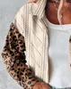 Women's Jackets Jacket 2024 Autumn Fashion Colorblock Leopard Print Wheat Textured Casual Turn-Down Collar Long Sleeve Pocket Shacket