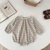 lente herfst ins geboren baby geruite lange mouw bodysuit losse jongen baby onesie casual kind meisjes katoenen romper peuterkleding 240119