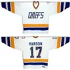 Mens Womens Youth Hanson Brothers Charlestown Chiefs 17 Steve Hanson 18 Jeff Hanson Hockey Jersey Blue White Slap Shot Movie Size S-5XL