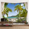 Tapestries Imitation Window Landscape Tapestry Wall Hanging Cloth Sea View Waterfall Living Room Bedroom Home Fabric Decoration