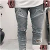 Jeans pour hommes Bleu / Noir Détruit Slim Denim Droit Biker Pantalon Skinny Hommes Ripped 28-38 Drop Livraison Vêtements Vêtements Dhetw