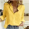 Womens Blouses Shirts Chamliforve Autumn White Yellow Button Lapel Cardigan Top Lady Loose Long Sleeve Oversized Shirt Drop Delivery A Dhln7