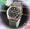 Mens President Watches Stopwatch Quartz Battery Movement Clock Lumious Multi Functional Popular Stainless Mesh Silver Strap business casual Bracelet Watch gifts