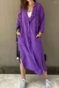 Robes décontractées Printemps Chemise Robe Femmes À Manches Longues Côté Split Bouton 2024 Femme Élégante Couleur Unie Poche Lâche Robes