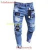 Beliebte europäische und amerikanische Herren-Hip-Hop-Slim-Fit-Distressed-Leggings Amazon WISH Badge Micro Elastic Jeans Neues Modell Blue Jeans