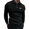 Herenpolo's 2024 Lente Herfst Heren Lange mouw Slim Fit Print Poloshirt Kleding Business Casual Sport.