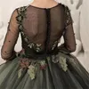 Kız Elbiseler Yeşil Dantel Aplikler Çiçek Düğün Balyosu Tül Tül İnci Prenses Uzun Kollu Pageant İlk Cemaat Elbise Çocuklar