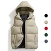 Masculino quente destacável chapéu outwear colete jaqueta moda outono inverno engrossar algodão colete sem mangas coletes casaco 240119