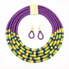 Necklace Earrings Set African Colorful Multi Layer Woven Chain Magnetism Button Bohemian Choker Collar Drop