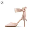 Goxeou Womens Pumps Satin Dorsay Nude Red Black Fandage Poinced Toe High Heels Sexy Party Sweet Fashion Lady Shoes Size 3246 240119