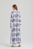 Vintage Casual vakantiejurk Designer O-hals Dames Elegante print Split Boho Maxi-jurken Lange mouwen Formeel evenement Feest Dameskleding Grote maten baljurk