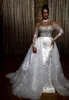 Кружевное свадебное платье русалки с длинными рукавами и шлейфом Detachabe, роскошный корсет с жемчугом и бисером, свадебные платья Vestido De Novia