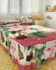 Saia de cama antiga planta flor rosa borboleta colcha equipada com fronhas capa de colchão conjunto de cama lençol