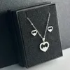 Necklace Earrings Set 20set/lot Stainless Steel Silver Color Heart Heartbeat Pendant Chain Stud Earring For Women Jewelry Wholesale