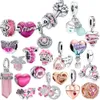 Neue 100% Sterling Silber Rosa Paar Romantische Charms Perlen Mode Schmuck Fit Original Armband Anhänger Halskette