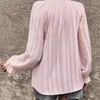 Blusas femininas moda primavera e outono branco blusa solta elegante meia gola aberta manga plissada chiffon listra casual