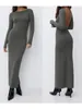 Casual Dresses 2024 Spring Sexy Backless Slim Dress Fashion Women's Round Neck Long Sleeve Solid Color Stretch Bodycon