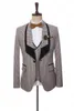 Men's Suits Latest Formal Fashion Men Linen Khaki Reto Classic Plaid Black Lapel Groom Wedding Tuxedo 3 Pcs Set Jacket Vest Pants