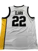 2022 Nova NCAA Iowa Hawkeyes Basquete Jersey 22 Caitlin Clark College Size Juventude Adulto Branco Amarelo Redondo Collor