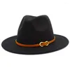 Baretten Fedora Hoed Met Lederen Riem Brede Rand Mannen Vrouwen Panama Blower Volwassen Hoeden Vilten Cap Wol Trilby Fedora caps