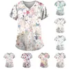 T-shirts Femmes Femmes Floral Uniforme de soins infirmiers Dames à manches courtes Col V Travailleurs de travail Uniformes de gommage Chemisier Poche Tops