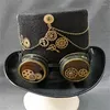 Berretti per ragazze Steampunk Cappello a cilindro piatto Costume di Halloween Gotico con occhiali Decor