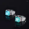 Bagues de cluster Spring Qiaoer Luxury Femme Bague 925 Sterling Silver 10mm Square Cut Emerald Aquamarine Engagement Fine Bijoux Anniversaire