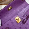 10S designer tas mini 22cm draagtas echte struisvogelhuid tas merk portemonnee luxe handtas volledig handgemaakte wax lijn stiksels