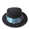 Berets 2024 Men Women Pork Pie Hat With Blue Ribbon Dad Wool Fedora Trilby Fascinator Flat Jazz Dance Party