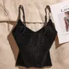 Kobiety projektantka kamizelka Top Black Veet Fashion Camisole Womens Krótki szczupły w szpic w gorącym diamentowym rękawie Tops