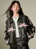 Women's Jackets ADAgirl Motorcycle Leather For Women Bow Graphic Bomber Outfits High Street Y2k Zipper Oversized Clothes Autumn Fashion