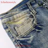 High Street Moda Marca de Moda Jeans Masculino Retro Azul Amarelo Apertado e Buraco Quebrado Comércio Exterior Atacado Hip Hop Jeans Men's555