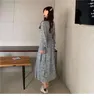 Casual Dresses 2024 Women Spring Autumn One Piece Long Sleeved V-neck Skirt Floral Chiffon Dress Waistband Loose Soft Fashion All-match