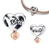 New Sier Beads Love You Sister Ciondolo a cuore adatto per braccialetti originali Moda donna fai da te con ciondoli per la creazione di gioielli