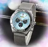 Populaire militaire six broches grand cadran chronomètre montres hommes glacé hip hop entièrement en acier inoxydable maille argent bande horloge non mécanique mouvement à quartz montre-bracelet cadeaux