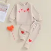 Kledingsets Babyjongenskleding Briefprint Sweatshirt met lange mouwen en elastische broek Set voor Valentijnsdag-outfit voor babymeisjes