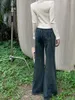 Jeans pour femmes inspirés du Design, poche brodée pour l'hiver, taille haute, pantalon Micro évasé, vadrouille en fer à cheval