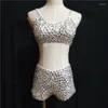 Stadiumkleding Zilver Grote Strass Bikini Omzoomd Jas Dames Feestoutfit Jazzdanseres Kostuum Zanger Rave Kleding XS6450