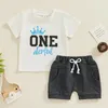 Ensembles de vêtements pour bébés garçons, tenues de 1er anniversaire, t-shirts et Shorts à manches courtes imprimés avec lettres, ensemble de vêtements d'été 2 pièces