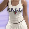 Kvinnors blusar skjortor italia brev mönster tryck sexig y2k haruku ärmlös gröda topp tank toppar streetwear yq240120