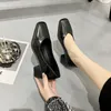 Dress Shoes Normal Leather Casual Black With Medium Heels For Woman 2024 Women's Summer Footwear Square Yellow Trend A Stylish Young E