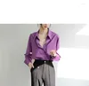 Women's Blouses Long Sleeved Loose Purple Shirt Spring And Autumn Design Feeling Lapel Top