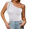 Kvinnotankar och camis ny sommar en-axel snörning bowknot fast färg t-shirt väst med bar skiv smal passform fast färg multicolor one-shoulder halter topp