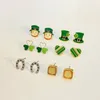 Kolczyki stadniskie Zielone Patryka Estetyczna kapelusz biżuteria Shamrocks Creative Leprechauns Heart Studs unisex