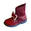 Botlar 2024 Kısa Kızlar için Kısa Slip Olmayan Moda Çoraplar Önyükleme Çocuklar Deri Ayakkabı İnci Yay Yumuşağı Siyah Şarap Kırmızı