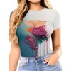 女性用TシャツセクシーなTシャツホローショートスリーブプルオーバーシャ​​ツ3D 3次元の花Oネックスリムファッション夏の服